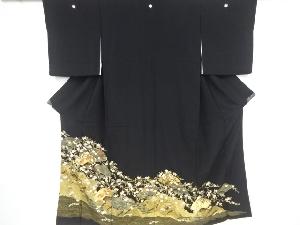 リサイクル　金彩　扇に菊・桜菖蒲模様刺繍留袖（比翼付き）